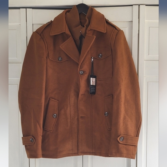 Chouyatou Men's Collar Wool-Blend Pea Coat Medium - Picture 1 of 14